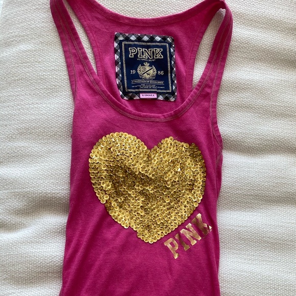VS PINK Gold Sequin Heart Tank top Size Xs. - Picture 2 of 6